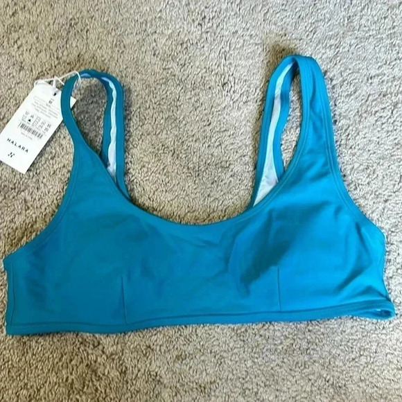 Halara Solid U Neck Bikini Top Medium Lake Blue Color NWT - Picture 3 of 6